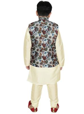Beige Silk Printed Kurta And Pyjama 3