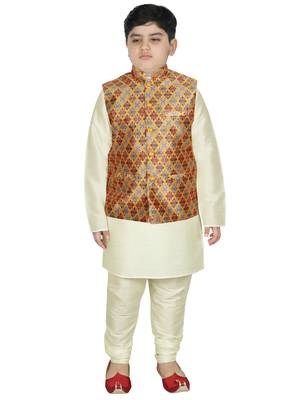 Beige Silk Printed Kurta And Pyjama 1