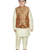 Beige Silk Printed Kurta And Pyjama