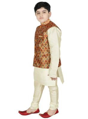 Beige Silk Printed Kurta And Pyjama 2