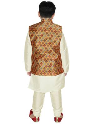 Beige Silk Printed Kurta And Pyjama 3