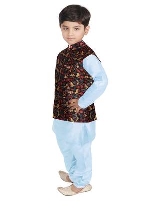 Turquoise Blue Silk Printed Kurta And Pyjama 2