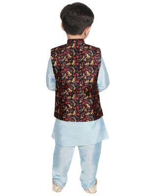 Turquoise Blue Silk Printed Kurta And Pyjama 3