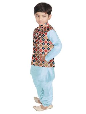 Turquoise Blue Silk Printed Kurta And Pyjama 2