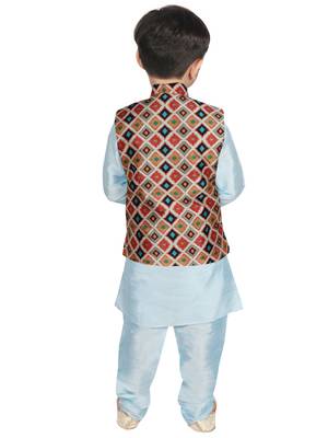Turquoise Blue Silk Printed Kurta And Pyjama 3