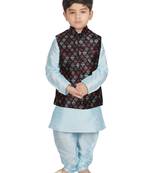Turquoise Blue Silk Printed Kurta And Pyjama