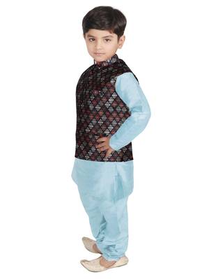 Turquoise Blue Silk Printed Kurta And Pyjama 2