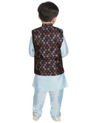 Turquoise Blue Silk Printed Kurta And Pyjama 3