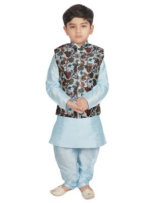 Turquoise Blue Silk Printed Kurta And Pyjama 1