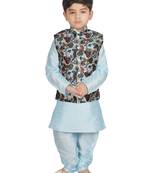Turquoise Blue Silk Printed Kurta And Pyjama