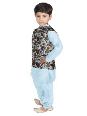 Turquoise Blue Silk Printed Kurta And Pyjama 2