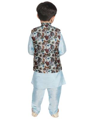 Turquoise Blue Silk Printed Kurta And Pyjama 3