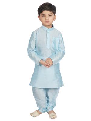 Turquoise Blue Silk Printed Kurta And Pyjama 5