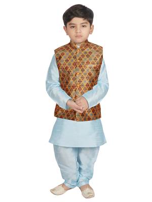 Turquoise Blue Silk Printed Kurta And Pyjama 1