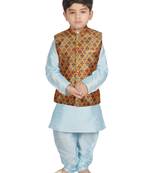 Turquoise Blue Silk Printed Kurta And Pyjama