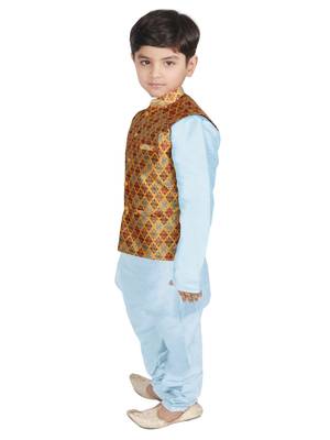 Turquoise Blue Silk Printed Kurta And Pyjama 2