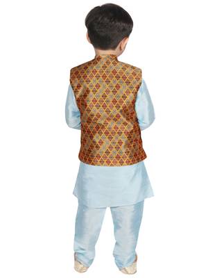Turquoise Blue Silk Printed Kurta And Pyjama 3