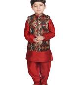 Maroon Silk Printed Kurta And Pyjama