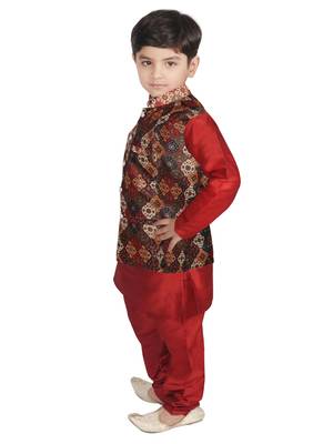 Maroon Silk Printed Kurta And Pyjama 2