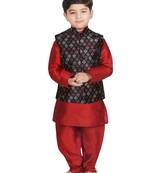 Maroon Silk Printed Kurta And Pyjama