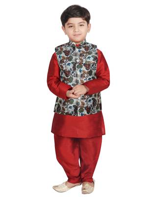 Maroon Silk Printed Kurta And Pyjama 1