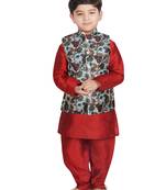 Maroon Silk Printed Kurta And Pyjama