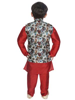 Maroon Silk Printed Kurta And Pyjama 3