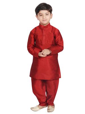 Maroon Silk Printed Kurta And Pyjama 5