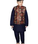 Navy Blue Silk Printed Kurta And Pyjama