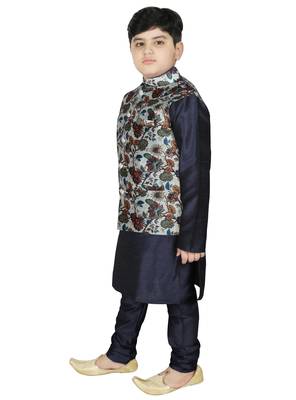 Navy Blue Silk Printed Kurta And Pyjama 2