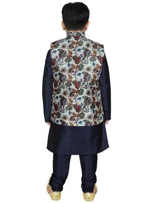 Navy Blue Silk Printed Kurta And Pyjama 3