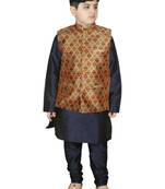 Navy Blue Silk Printed Kurta And Pyjama