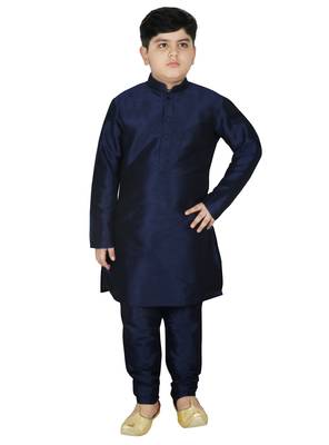 Navy Blue Silk Printed Kurta And Pyjama 5