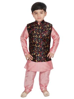 Peach Silk Printed Kurta And Pyjama 1