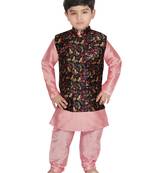 Peach Silk Printed Kurta And Pyjama