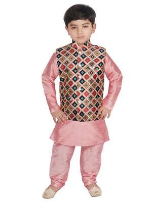 Peach Silk Printed Kurta And Pyjama 1