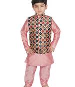Peach Silk Printed Kurta And Pyjama