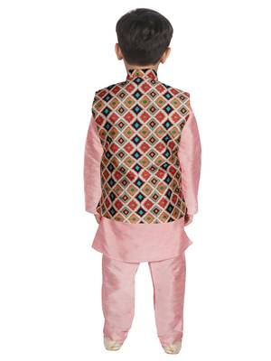 Peach Silk Printed Kurta And Pyjama 3