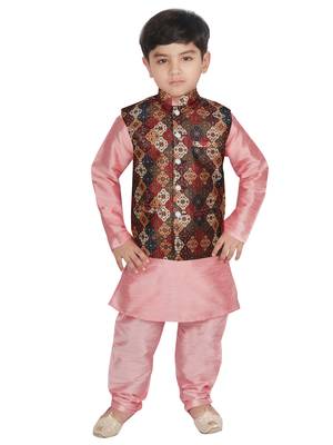 Peach Silk Printed Kurta And Pyjama 1