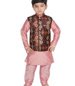 Peach Silk Printed Kurta And Pyjama