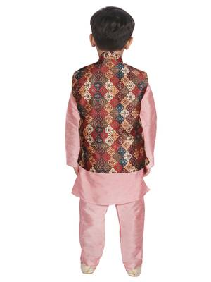Peach Silk Printed Kurta And Pyjama 3