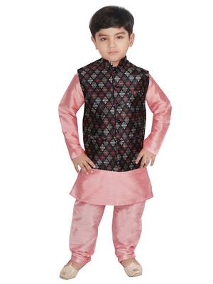 Peach Silk Printed Kurta And Pyjama 1