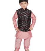 Peach Silk Printed Kurta And Pyjama
