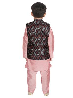 Peach Silk Printed Kurta And Pyjama 3