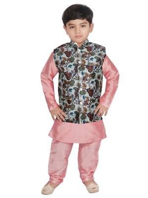 Peach Silk Printed Kurta And Pyjama 1