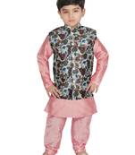 Peach Silk Printed Kurta And Pyjama