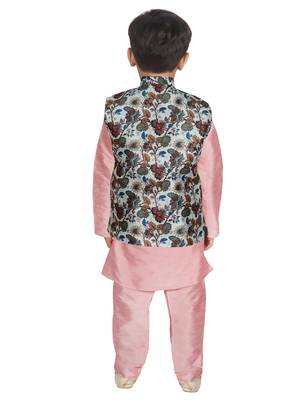 Peach Silk Printed Kurta And Pyjama 3