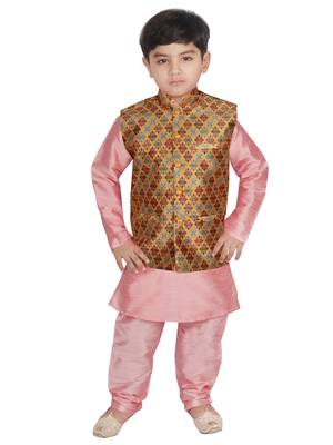 Peach Silk Printed Kurta And Pyjama 1