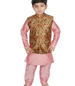 Peach Silk Printed Kurta And Pyjama
