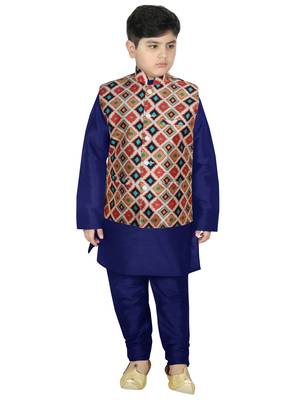 Blue Silk Printed Kurta And Pyjama 1